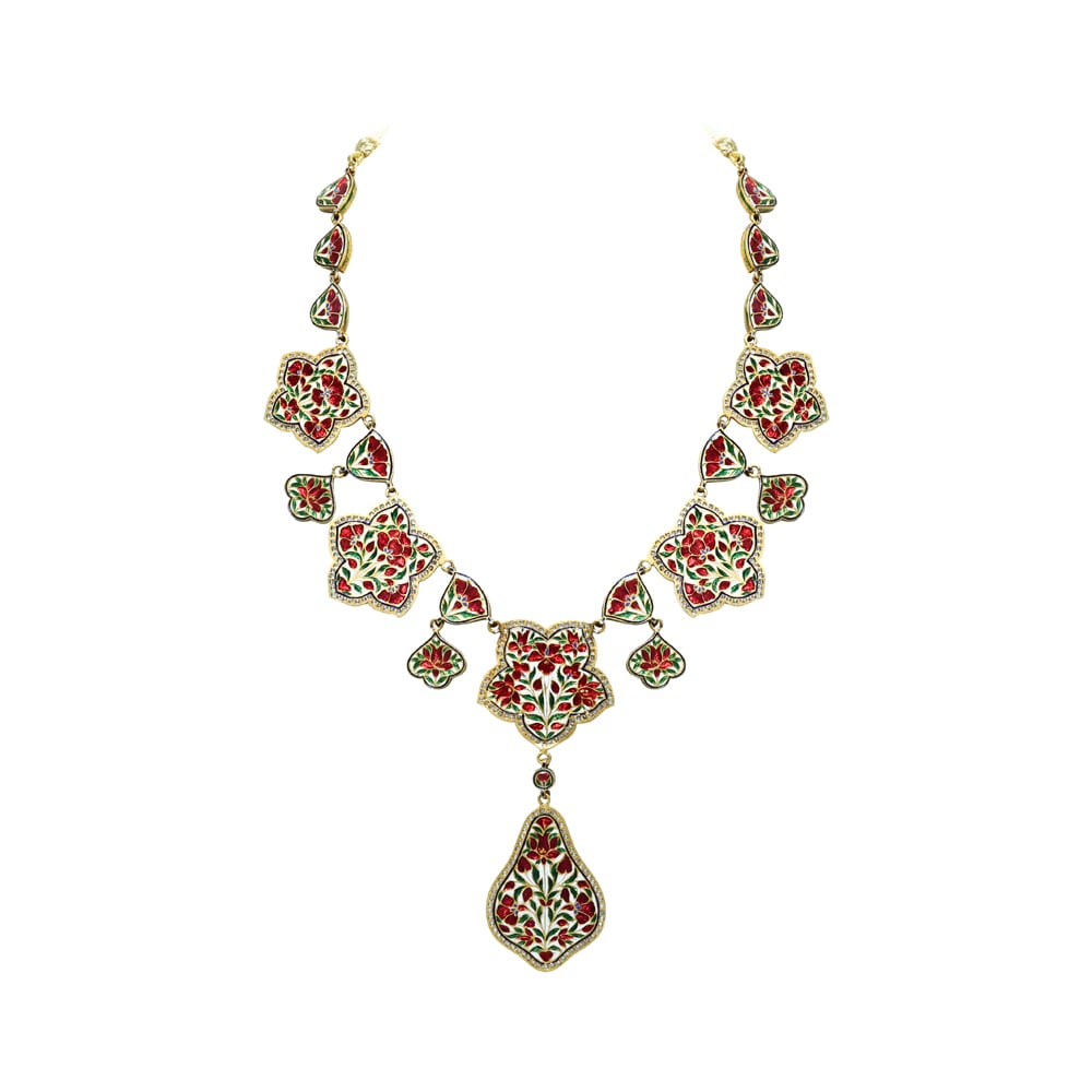 Victorian-Style Polki Necklace with Teardrop Pendant